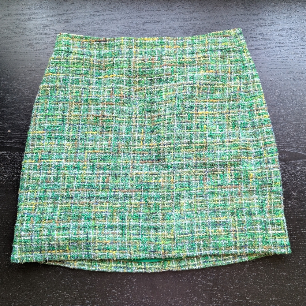 J. Crew Tweed Green Mini Skirt